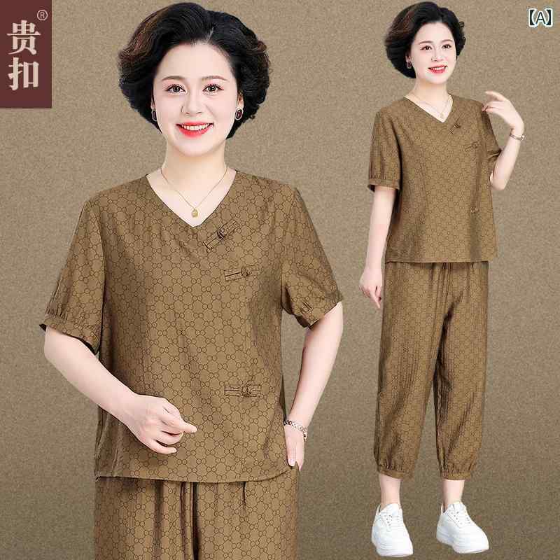 婦人服 ファッション 上品 おしゃれ レディース 淑女 夏 綿麻 半袖 Tシャツ 洋風 夏 中国 トップス スーツ