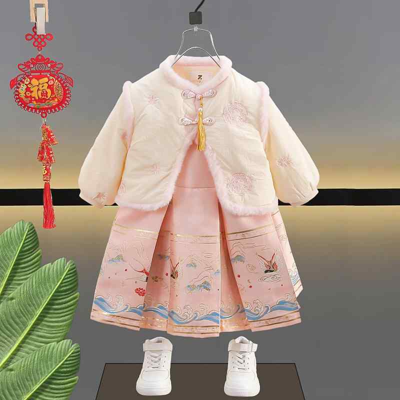 キッズ ファッション 子供 かわいい 正装 冬 韓服 女の子 起毛 大晦日 服 伝統 スカート セットアップ セット レディース 宝物 レトロ 衣装 少女の子 唐 セットアップ