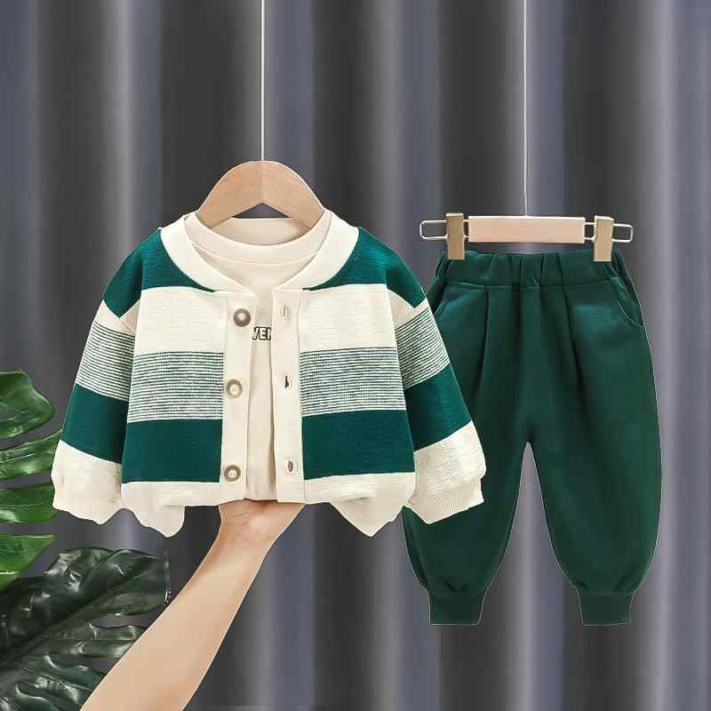 セットアップ キッズ カジュアル おしゃれ 男の子の 3点 春 服 子供服 春秋 子供 ニット ジャケット 赤ちゃんの スーツ トレンディ