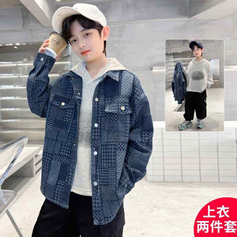 アウター 男の子 ジャケット ジャンパー おしゃれ ボーイズ コート 春秋 物 スウェットシャツ 子供 春 デニムシャツ 2点 セット