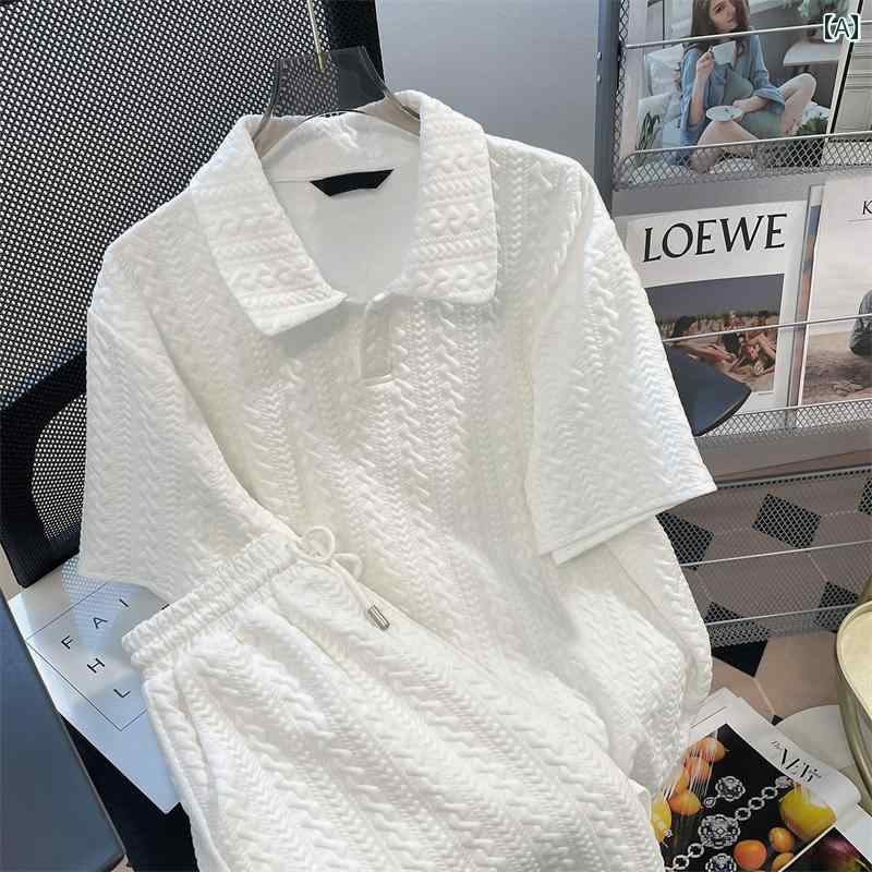 セットアップ メンズ 夏 半袖 カジュアル Tシャツ ワッフル ポロシャツ ショート パンツ