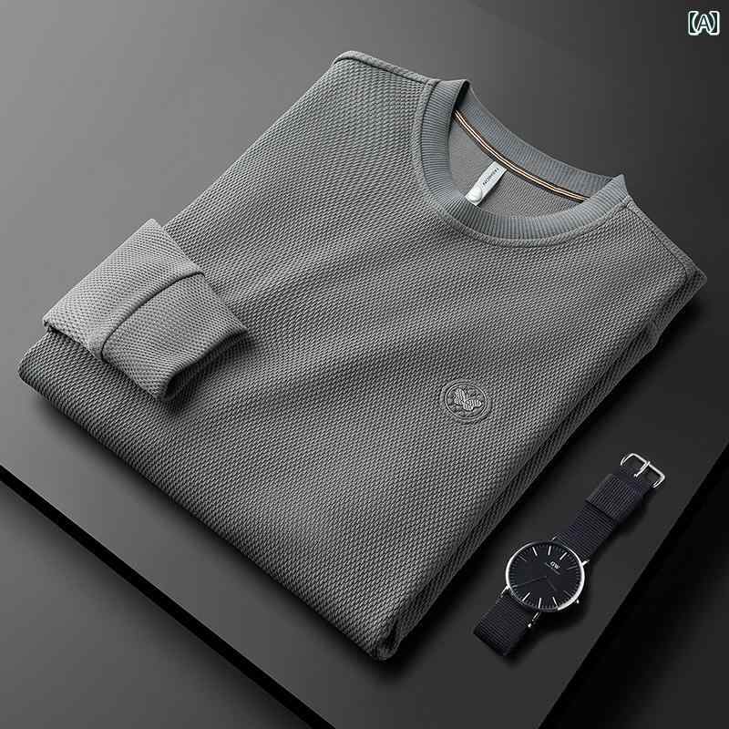 メンズ ファッション 春秋 ストレッチ ラウンドネック トレーナー スリム 蝶 長袖 Tシャツ 軽量 涼しい 綿 パイナップル 柄