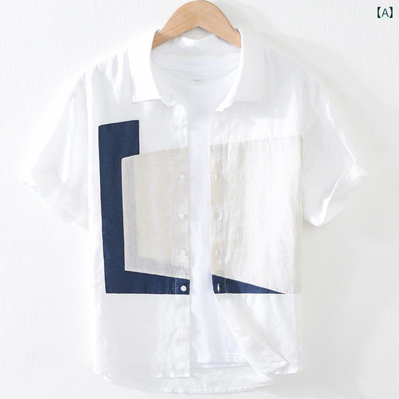 メンズ ファッション 半袖 シャツ 夏 トップス リネン 薄手 涼しい 通気性 快適 カラー コットンリネン Tシャツ