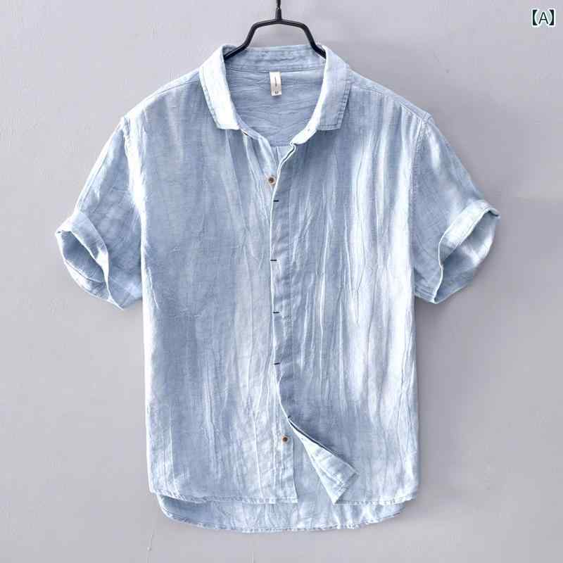 メンズ ファッション 半袖 シャツ 夏 トップス リネン トレンド カジュアル Tシャツ 服