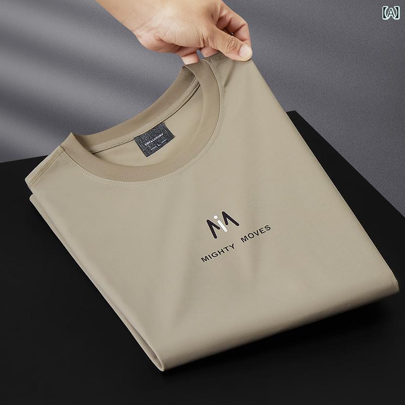 Tシャツ メンズ 半袖 夏 軽量 涼しい 氷 シルケット コットン シームレス プレス ラウンドネック スリム ファッション プリント