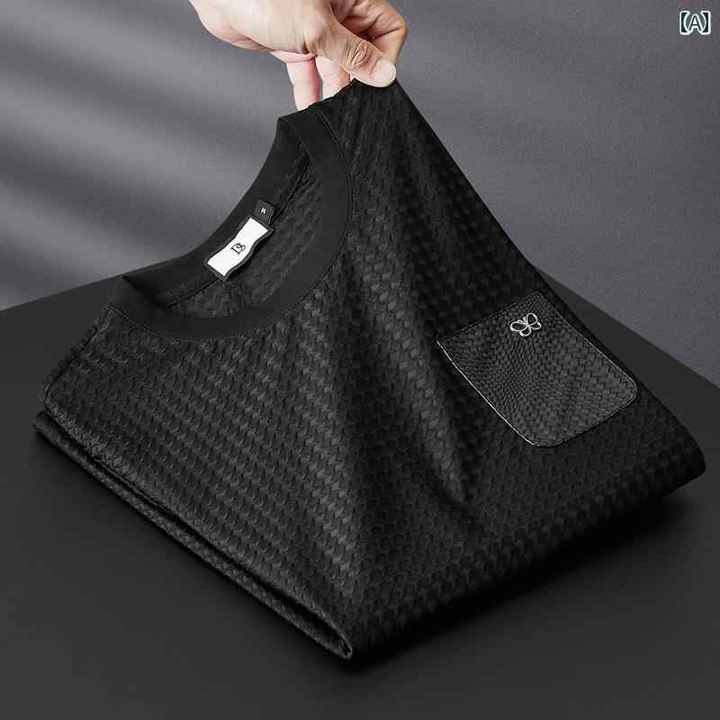 Tシャツ メンズ 半袖 夏 ジャカード ラウンドネック 薄手 涼しい スリムフィット カジュアル ファッション トップス