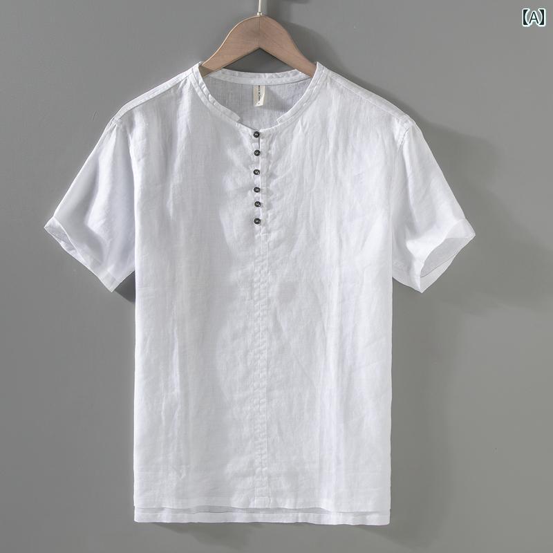 トップス メンズ ファッション 半袖 夏 リネン Tシャツ カジュアル 薄手 涼しい 通気性 快適 綿 リネン Tシャツ リネン 服