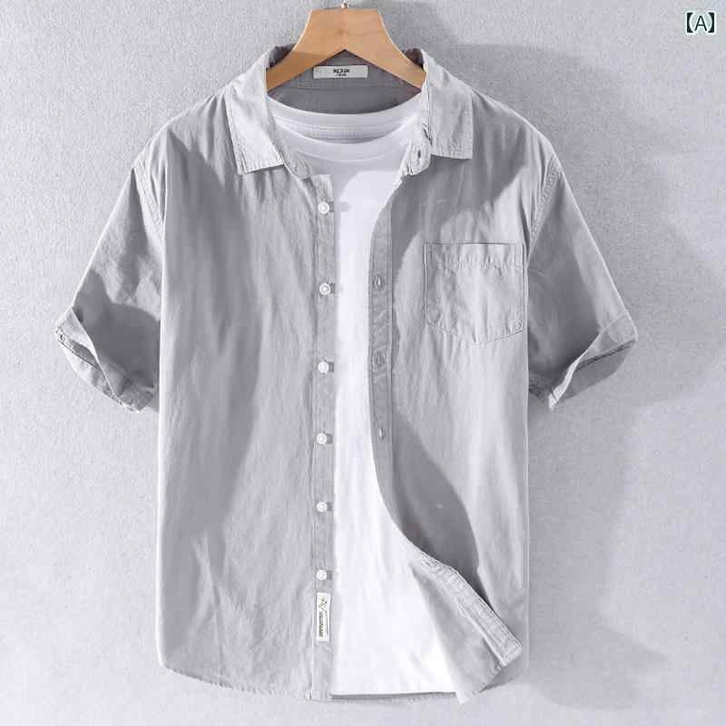 メンズ ファッション 半袖 シャツ 夏 トップス シンプル 綿 薄手 涼しい 快適 カジュアル