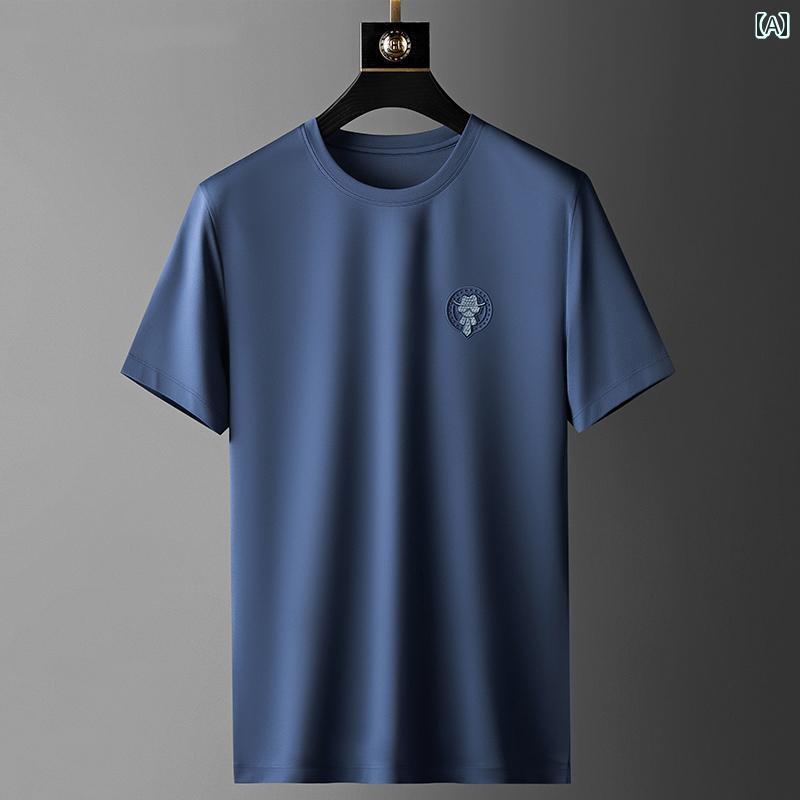 Tシャツ メンズ 半袖 夏 ひんやり 涼しい 快適 薄手 涼しい ゆったり カジュアル 長 繊維 綿 ラウンドネック｜おうち健康生活