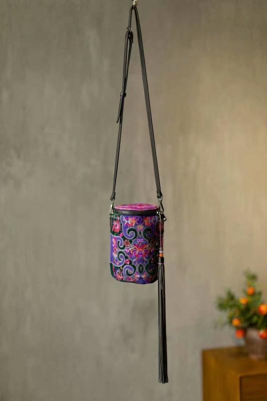 リネン 刺繍 レトロ エスニック ショルダーバッグ 斜め バケツ バッグ 小さめ バッグ