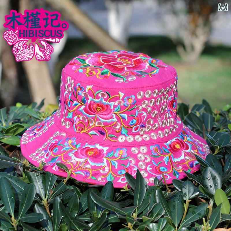 帽子 レディース 新 エスニック 刺繍 花 フィッシャーマン ハット 日焼け防止 日よけ バケット ハット ビーチ 通気性 快適 カジュアル キャンバス