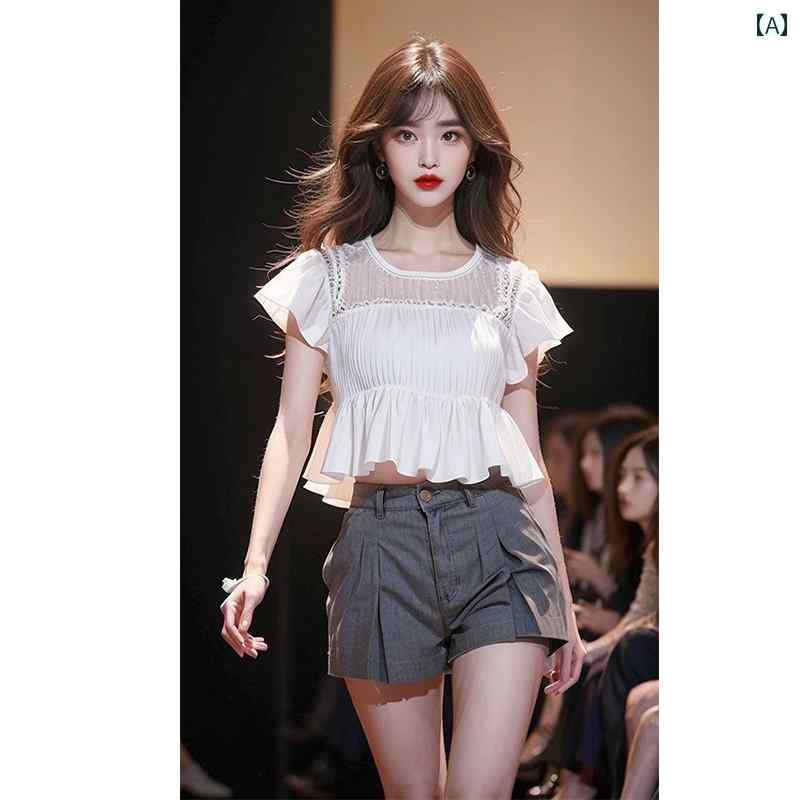 レディース 流行り物 夏 服 生新しい 成人女性服 一揃い 美しく 今めかしい 白 プルオーバー 薄墨色 遊撃手 ズボン下 セットアップ