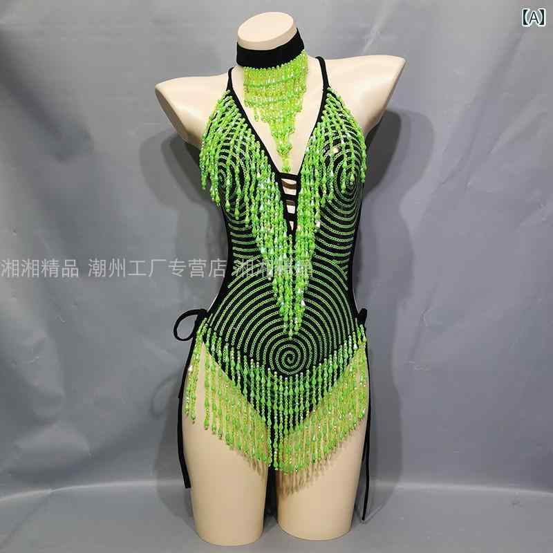 パフォーマンス 衣装 ステージ 魅惑 背中 開き ワンピース ボディセットアップ スパンコール キラキラ キラキラ キラキラ タッセル ワンピース セットアップ キャバ バー ガール