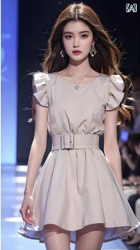 レディース ファッション コーヒーブレーク フレンチ 美しい 小さめ フライング スリーブドレス 夏 小さめ ウエスト スリム スカート