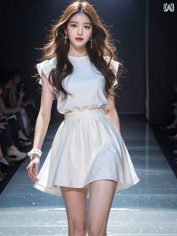 レディース ファッション 美しい セットアップ 小さめ フライング スリーブ トップスス 小柄 夏 服 合わせ ま