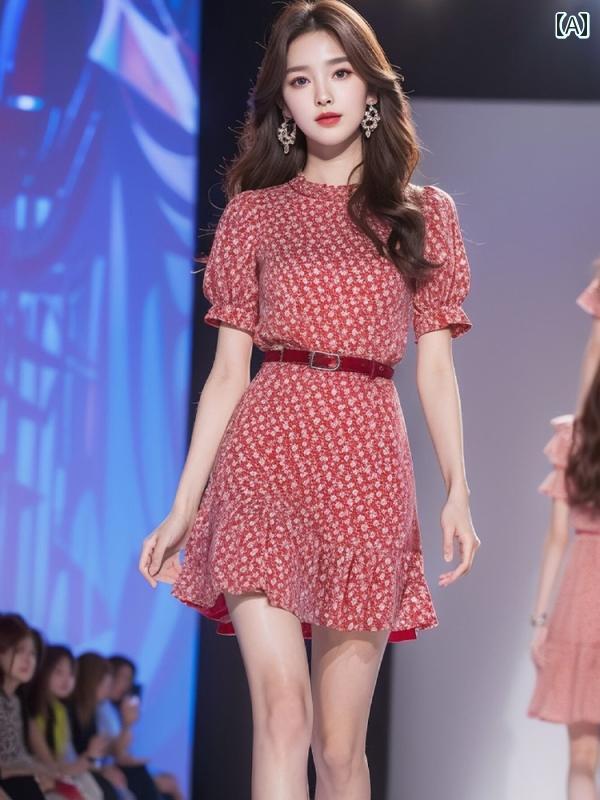 レディース ファッション フレンチ レッド 花柄 ドレス 夏 精巧 魅力 スカート