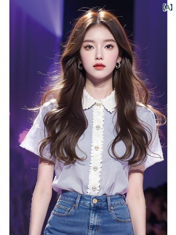 レディース ファッション 早春 シック トップスススス シック ユニーク 美しい 半袖 シャツ 暑い 夏 フレンチ 美しい 小さめ シャツ