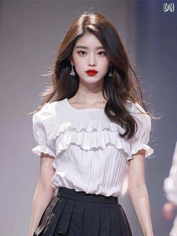レディース ファッション 婦人服 フレンチ ユニーク 小さめ トップスス 春先 服装 美しい 白 フリル 半袖 シャツ｜おうち健康生活
