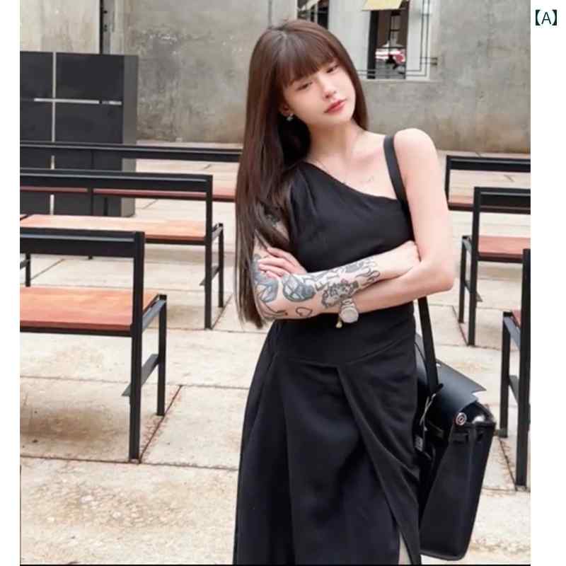 レディース ファッション 夏 服 年 婦人服 レディライク フレンチ ブラック 斜め 肩 ドレス セット