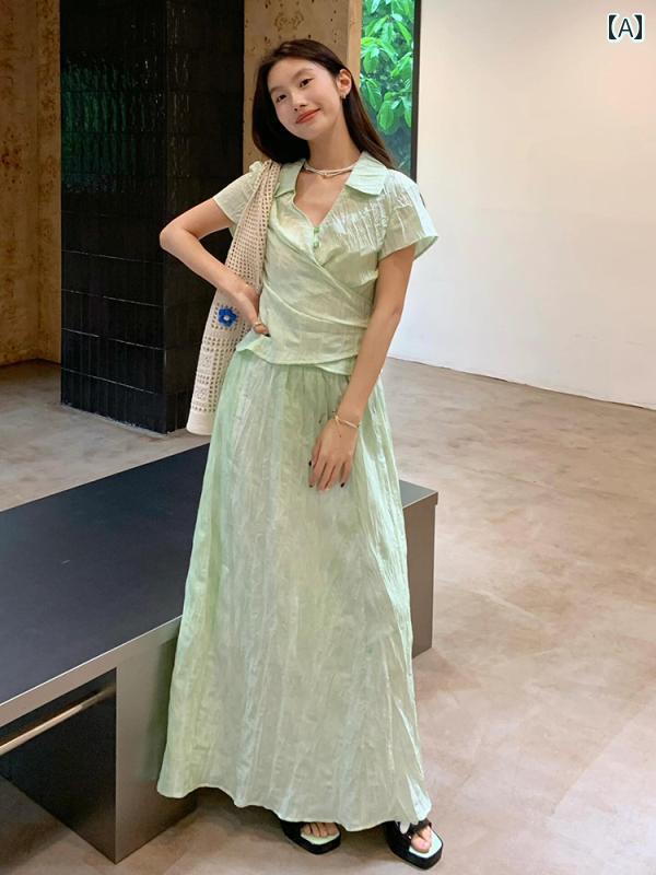 レディース ファッション 旅行 着ていく 服装 夏 ぴったり 美しい ミント グリーン シャツ スカート セットアップ|おうち健康生活