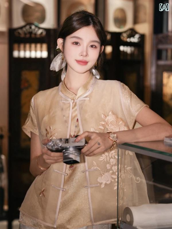 レディース ファッション チャイナ風 婦人服 チャイナ風 ベスト 刺繍 バックル ベスト 夏|おうち健康生活