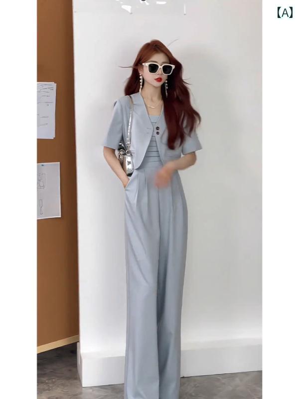 レディース ファッション 社交界者 春 服 半袖 トップスス ジャンプ セットアップ