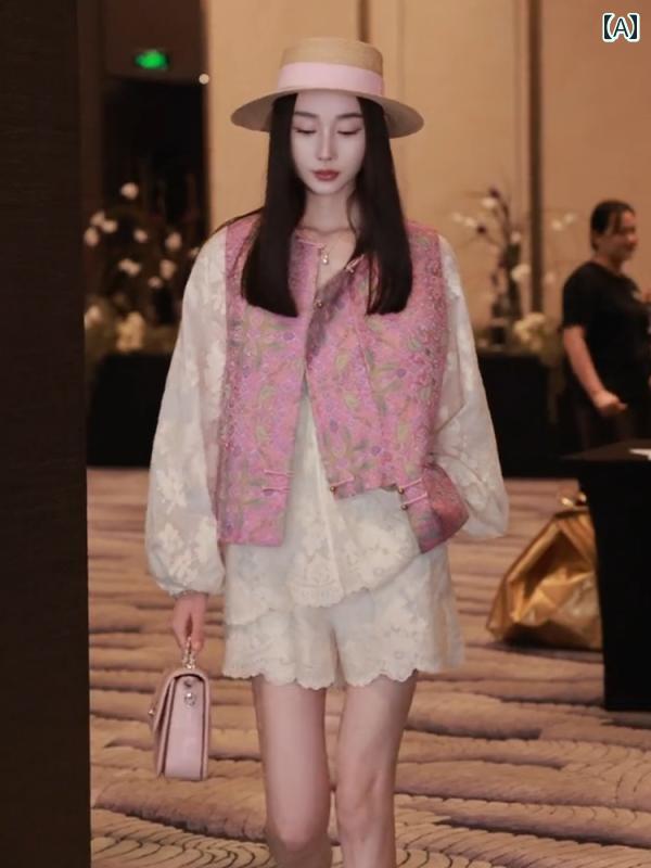 レディース ファッション チャイナ風 婦人服 ベスト ピンク 民族風 ジャカード バックル ベスト 夏|おうち健康生活