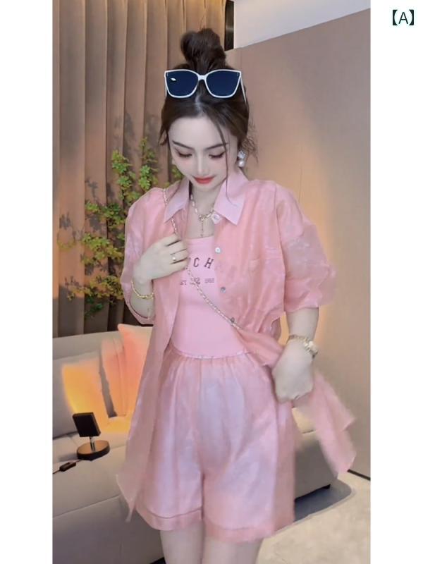 レディース ファッション 夏 服 ストリート ブレイク ピンク 日焼け防止 シャツ ショート パンツ セットアップ｜おうち健康生活