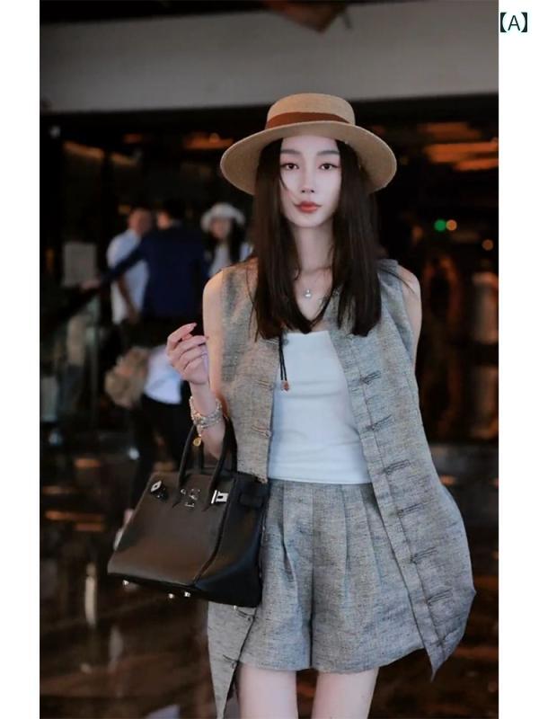 レディース 流行り物 瀬戸もの風 夏 服 西洋風 バックル 限りない さる股引き セットアップ 成人女性服 仕掛ける