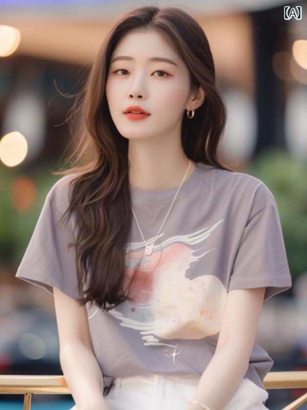 レディース ファッション グレー 半袖 Tシャツ 夏 ユニーク 美しい トップスス 見栄え インナーボトム シャツ