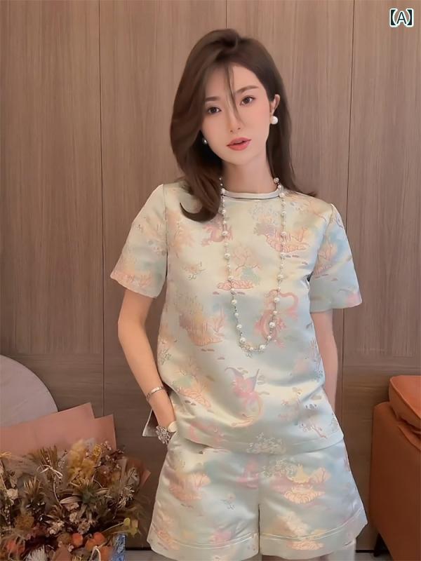 レディース 流行り物 夏 瀬戸もの風 旅する 御召しもの 仕掛ける 曲 錦織 トップスス さる股引き仕掛ける