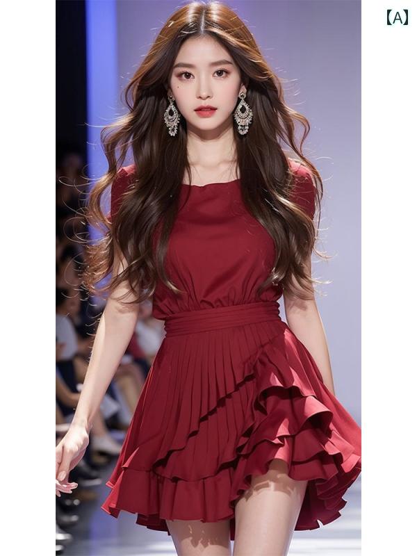 レディース 流行り物 初春 テー 御召しもの 美しく 今めかしい 赤 半袖 セットアップ スコート 仕掛ける
