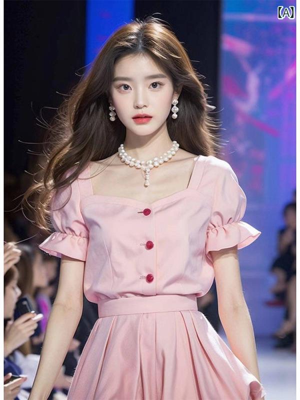 レディース ファッション 美しい シャツ 夏 シック トップススス ピンク 半袖 シャツ