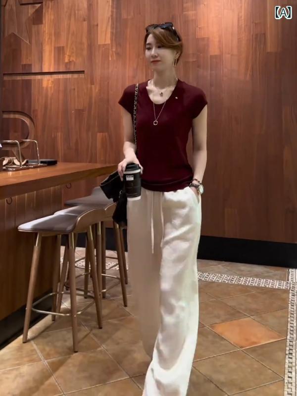 レディース 流行り物 夏 服 今めかしい 丸 首 半袖 プルオーバー 広広とした ズボン下 セットアップ 擦り付け木