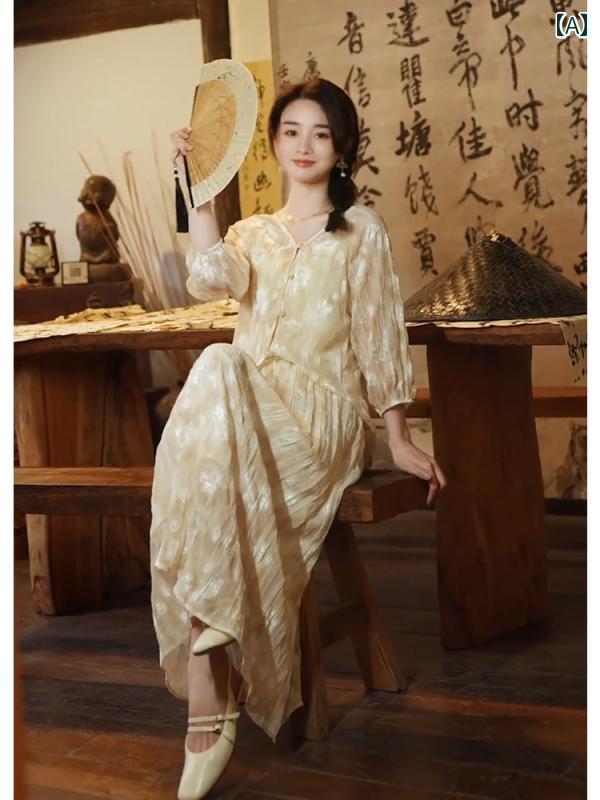 レディース ファッション 夏 服 中国 婦人服 セット アプリコット シャツ スカート セットアップ|おうち健康生活