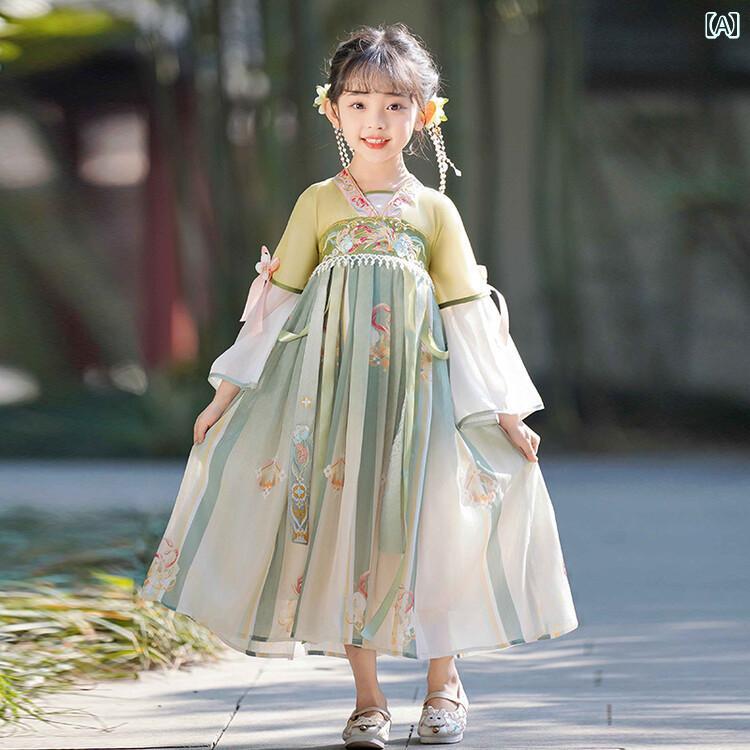 民族衣装 子供 女子 かわいい シフォン 漢服 パフォーマンス 服 フェアリー チャイナ風 ドレス 春夏 長袖 レトロ 唐服 プリンセス ドレス｜おうち健康生活