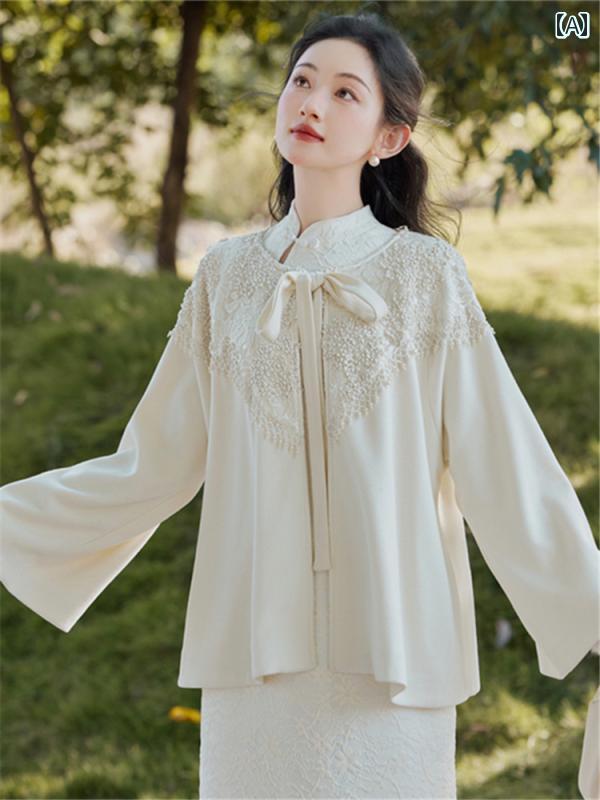 レディース ファッション チャイナ ドレス チャイナ風 秋冬 ショール マント ショール コート 裕福 娘 レトロ 小さめ ドレス 民族風 セットアップ