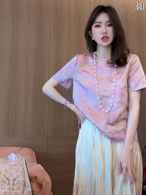 レディース ファッション 半袖 Tシャツ 美しい チャイナ風 ボトムス シャツ 春 トップスス