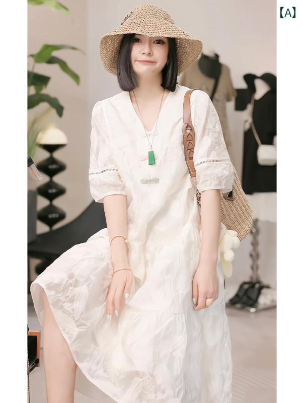 レディース ファッション ティーブレイク フランス 夏 服 初春 婦人服 見栄え 白 半袖 ドレス