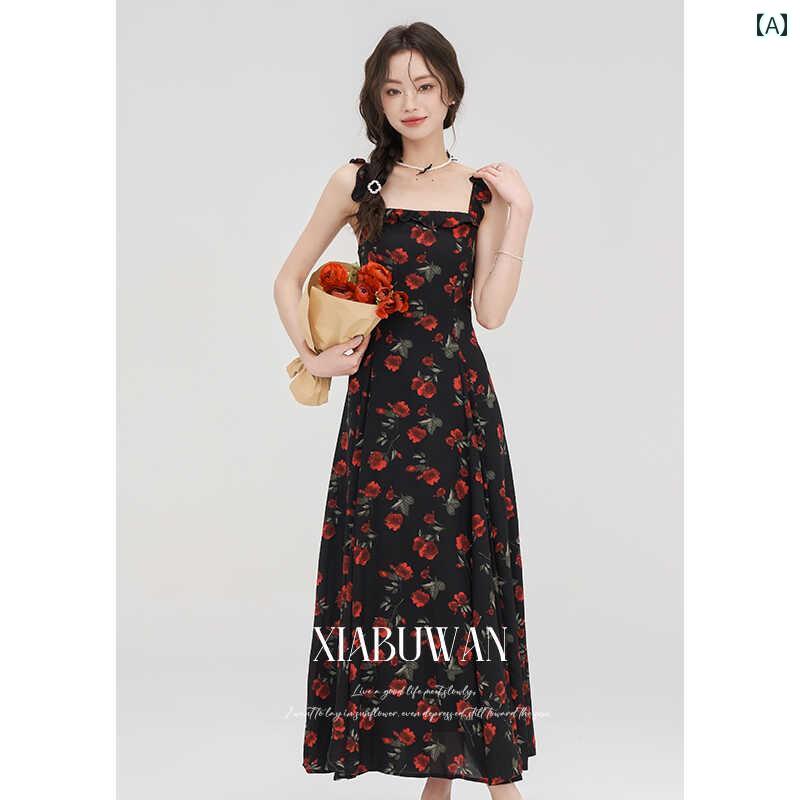 レディース ファッション 夏 海辺 花柄 スカート 夏 ティーブレイク フレンチ ドレス ロング スカート｜おうち健康生活