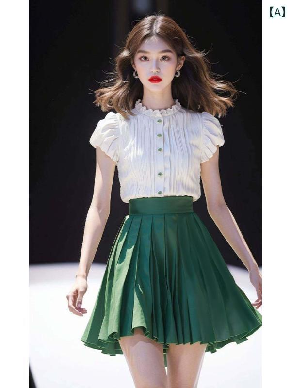 レディース 流行り物 夏 服 し 白 トップスス スコート セットアップ