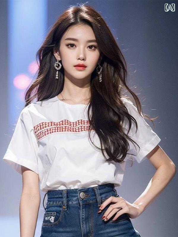 レディース ファッション シック 甘くて フェアリー トップススス 夏 素敵 白 プリント 半袖 Tシャツ 6,653円