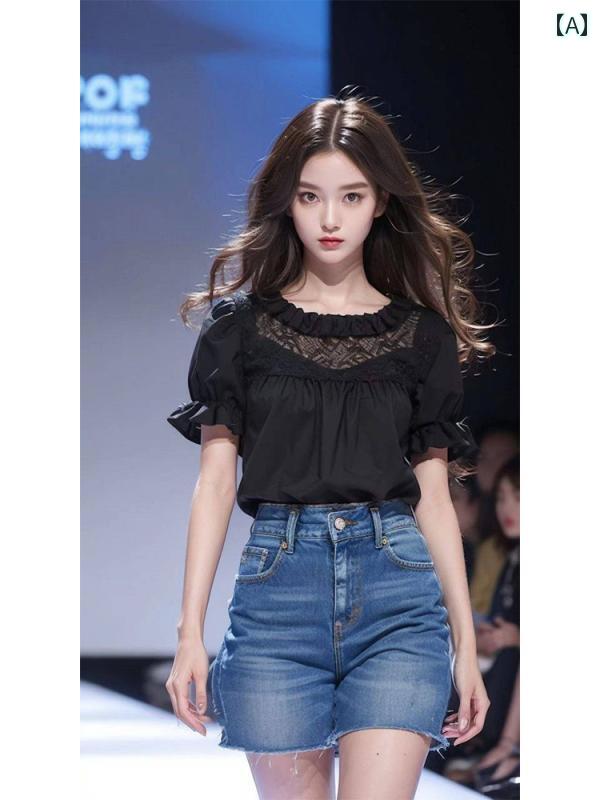 レディース ファッション 美しい 夏 トップススス ユニーク 半袖 シャツ 小さめ シャツ