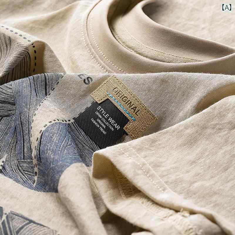 Tシャツ メンズ 半袖 夏 オックスフォード コットンリネン 薄手 涼しい スリム ファッション プリント レター リネン ラウンドネック