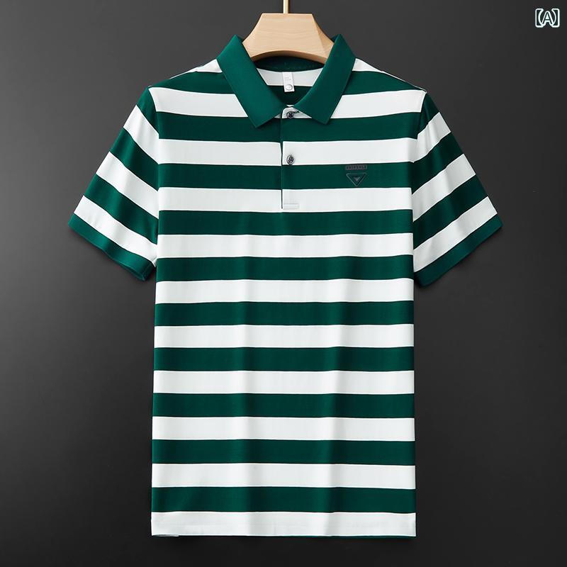 ポロシャツ メンズ 半袖 夏 カジュアル 薄手 涼しい ストライプ スリム トレンド 軽量 涼しい ビジネス Tシャツ｜おうち健康生活