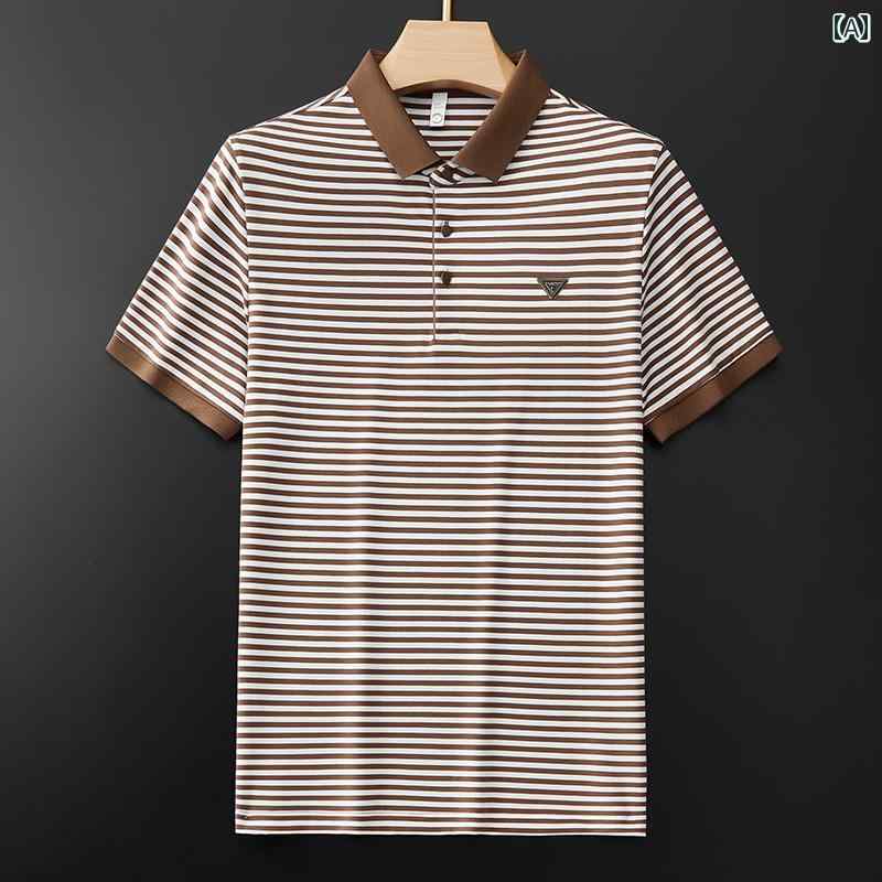 ポロシャツ メンズ 半袖 夏 カジュアル 軽量 涼しい ストライプ 薄氷 シルケット ピケ コットン スリム Tシャツ