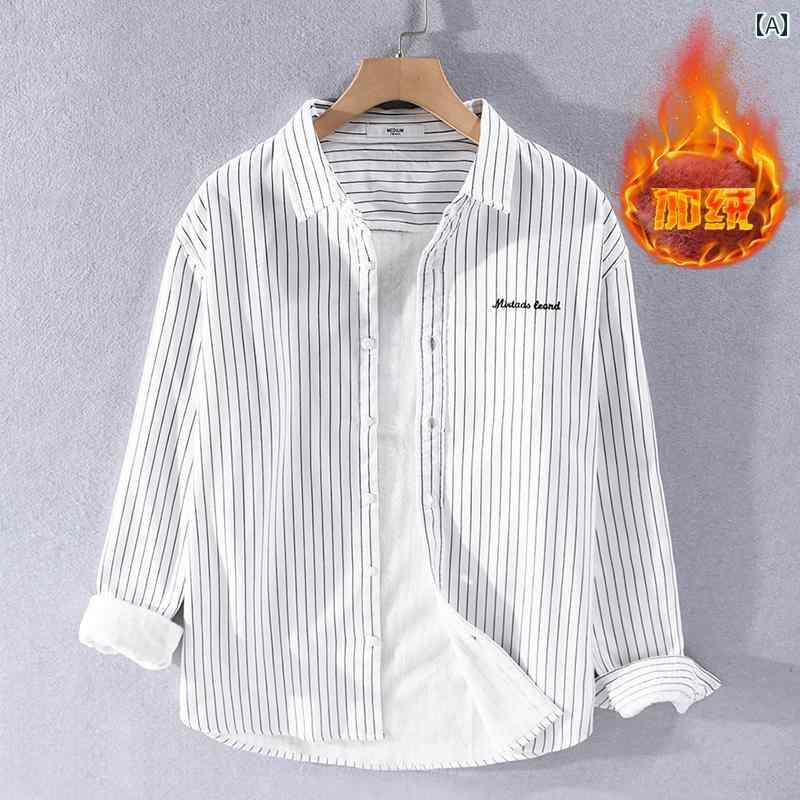 シャツ メンズ 起毛 ストライプ ジャケット 春秋 カジュアル 大きいサイズ アウター トレンド コート トップス 服