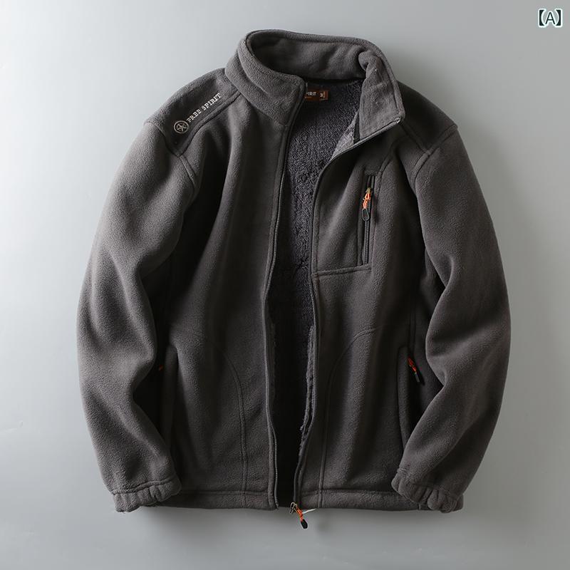 メンズ ファッション スタンドカラー フリースジャケット 秋冬 厚手 暖かい フリースジャケット マルチ ポケット カーディガンジャケット