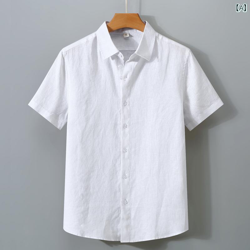 メンズ ファッション 半袖 シャツ 夏 トップス リネン 薄手 涼しい 通気性 快適 リネン カジュアル コットンリネン
