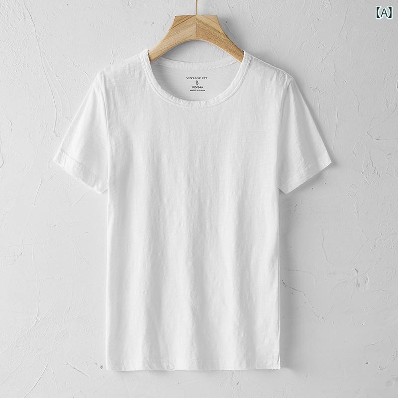 Tシャツ メンズ 半袖 夏 薄手 涼しい 竹 綿 ゆったり シンプル 無地 綿 ボトム シャツ